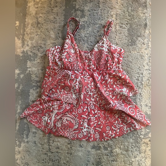 Floral Pinkish Coral and White Sleeveless Top or Swim Top Size 12 - Picture 2 of 5